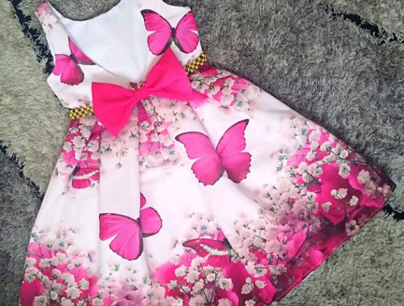 Vestido de Fiesta para Niñas Mariposas Rosadas