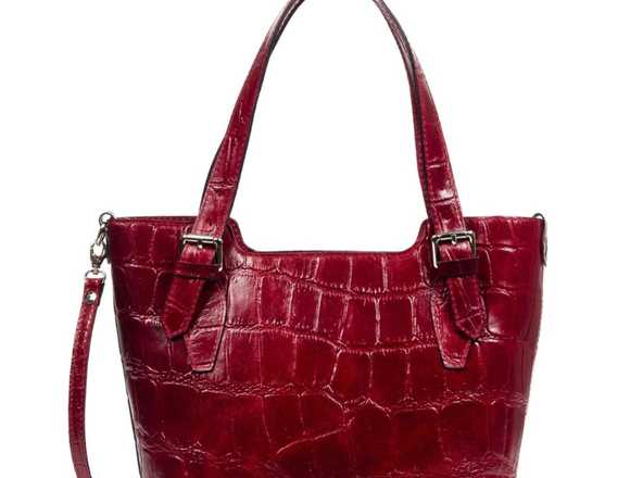 Bolso tote Mujer.Piel auténtica-Rojo Oscuro