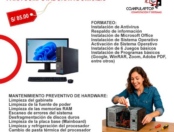 Combo Formateo y Mantenimiento para PC a domicilio