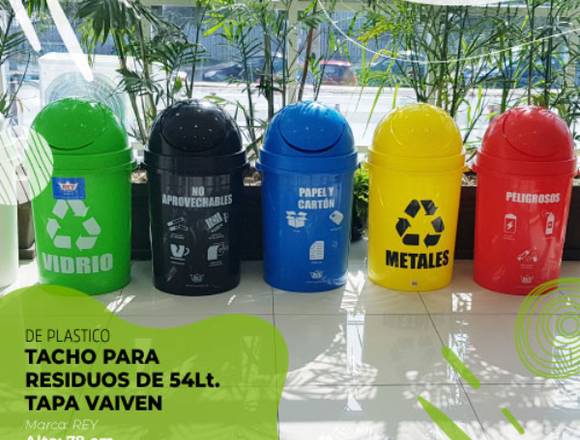 TACHO DE PLASTICO 54 LTS. - RESIDUOS - TAPA VAIVÉN