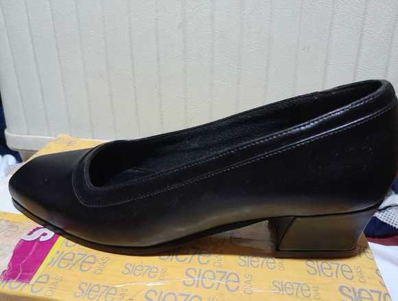 Zapatos tacón grueso negro cuerina mujer talla 38