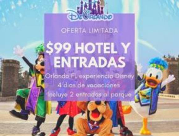Disney Orlando por $99 incluye 4 dias de hotel 