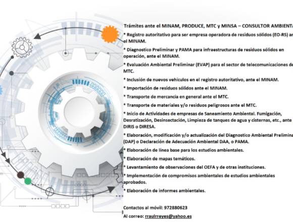 Consultor Trámites en MINAM, PRODUCE, MTC y MINSA 