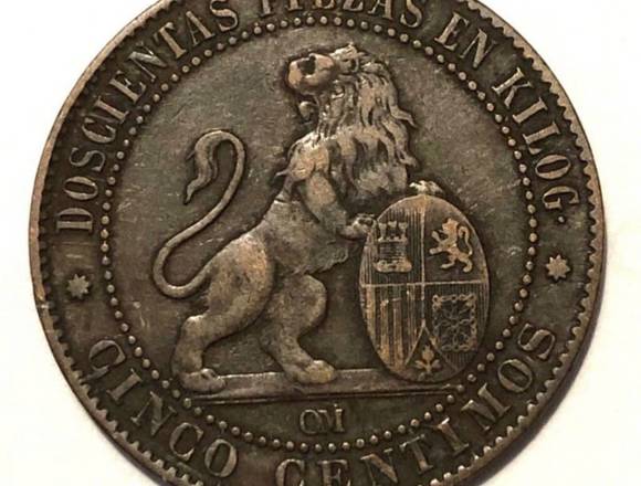 Moneda de España 5 céntimos 1870 (MBC)