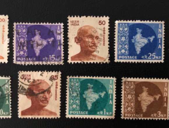 Lot of 9 stamps from India in used (Gandy + map)