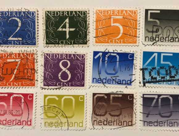 Lot of 12 stamps from the Netherlands used-figures