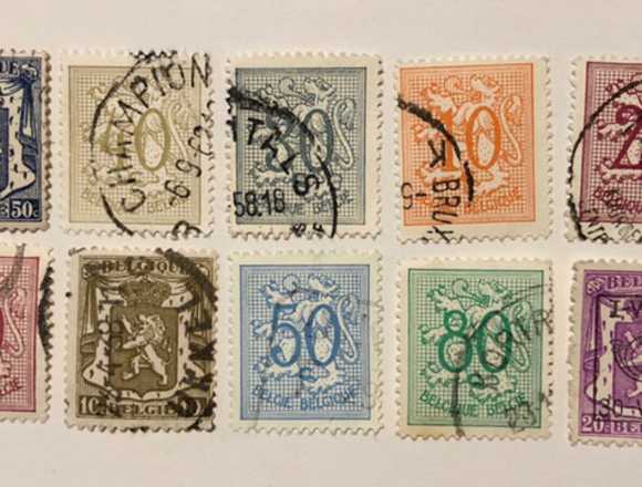 Lot of 10 Belgian stamps in used- shield