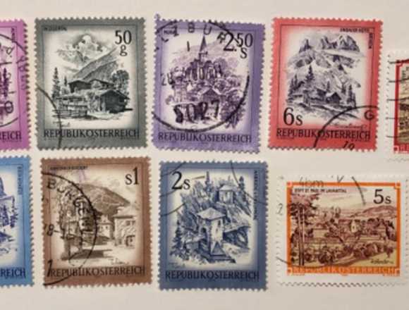 Lot of 9 CTO stamps with g.o. Austria- landscapes