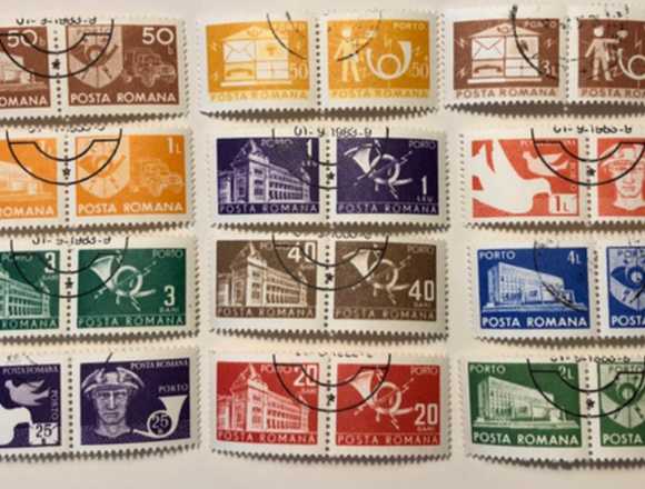 Lot of 12 double CTO stamps Romania- varied