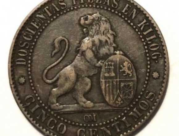 Currency of Spain 5 cents 1870 (MBC)