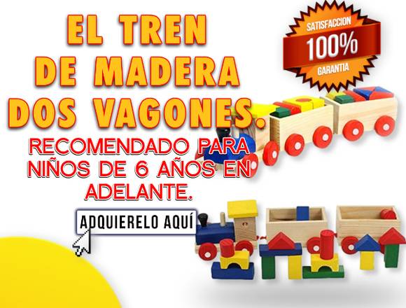 tren de madera dos vagones con piezas coloridas