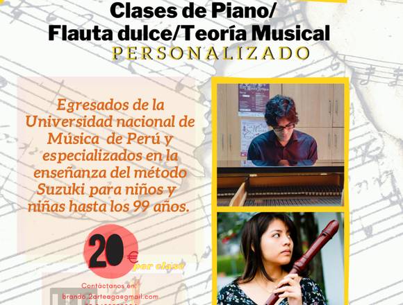 CLASES ONLINE DE PIANO/FLAUTA DULCE-PICO/TEORIA M.