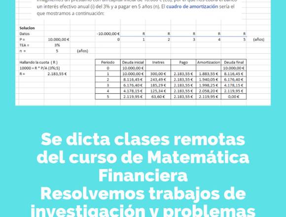 Se dicta clases del curso de matemática financiera