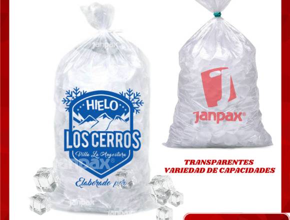 BOLSAS PARA HIELO TRANSPARENTES Y PAVONADAS