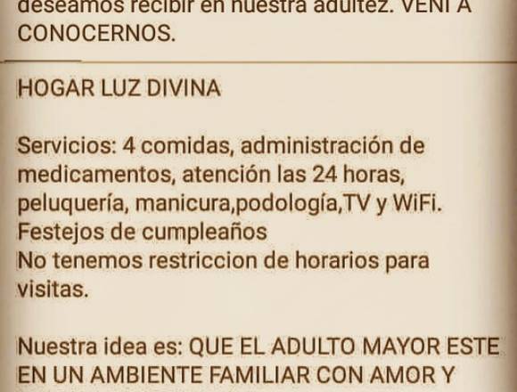 Hogar Luz Divina. Cuidado del adulto mayor 