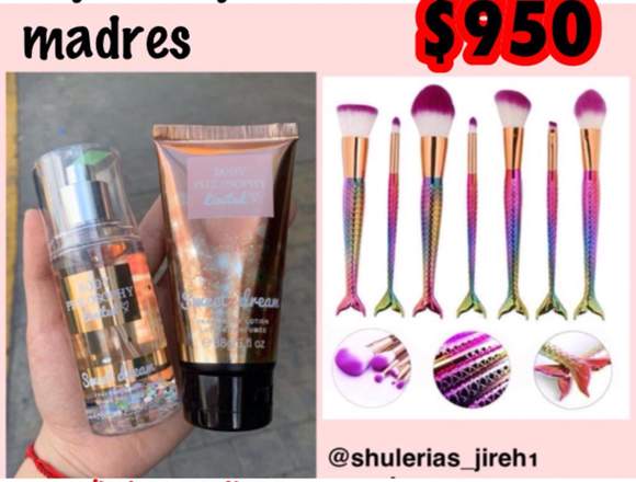 Set de brochas + set de colonia y crema pink