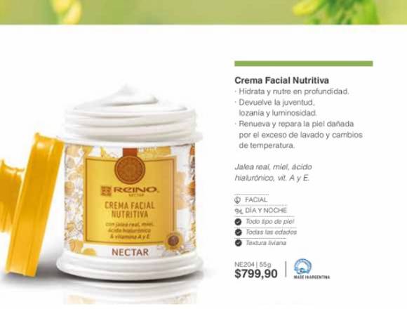 Crema facial nutritiva néctar- jalea real y miel