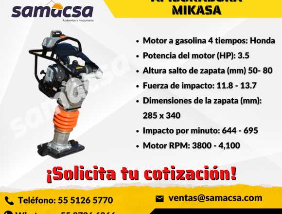 Apisonadora Mikasa equipo de 3.6hp modelo MT770