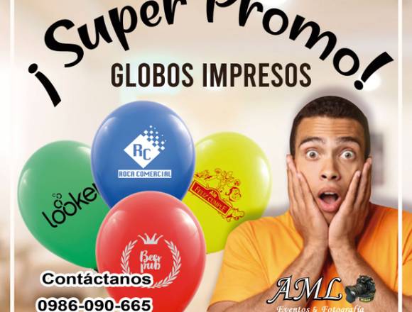 GLOBOS IMPRESOS 16 USD PAQUETE 100 UNID.