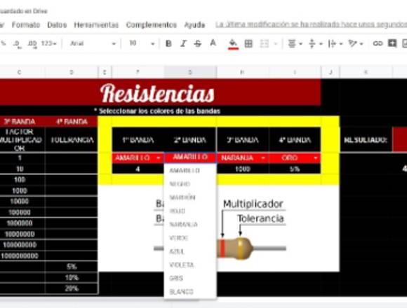 Excel Electronica Bandas Resistencia $50