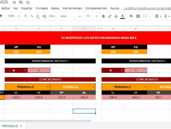 Excel Conexión Transformadores Electricidad $250