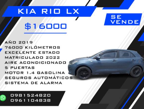 Se vende KIA RIO LX Año 2019