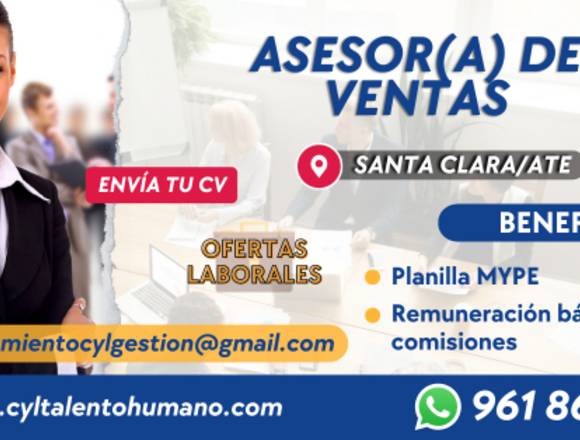 20 ASESOR(A) DE VENTAS -  SANTA CLARA(ATE)