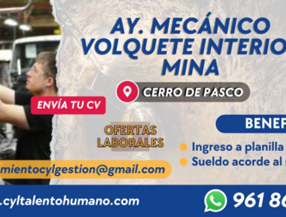 30 AYUDANTES MECÁNICO VOLQUETE INTERIOR MINA