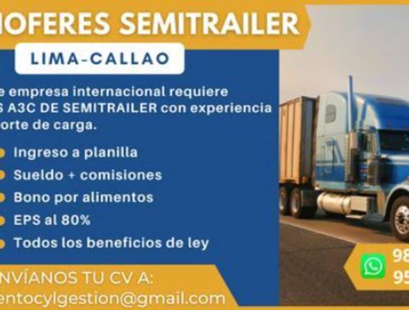 Chofer de Semitrailer - Caja Fuller - Lima/Callao