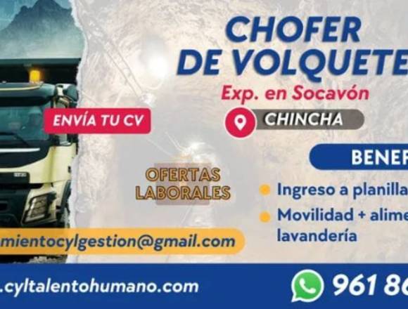 20 CHOFER VOLQUETE SOCAVÓN INTERIOR MINA-CHINCHA 