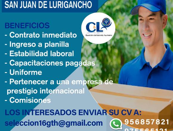 SE REQUIERE CHOFER VENDEDOR PARA SJL, SMP Y CALLAO