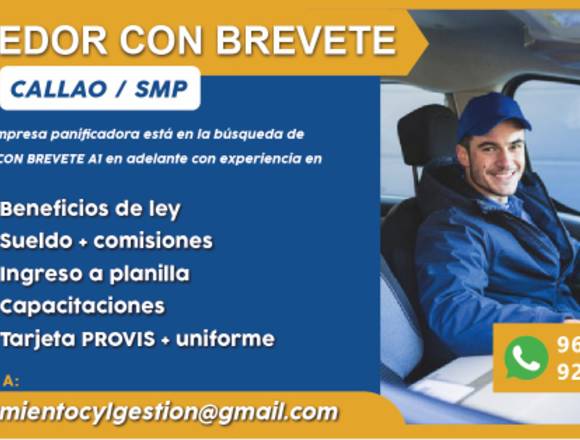 Conductor Vendedor con Brevete A1 - SMP/Callao