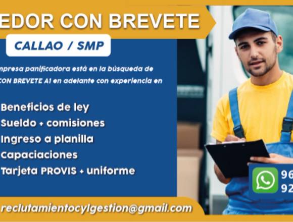 Chofer Vendedor - Brevete A1 - Callado/SMP