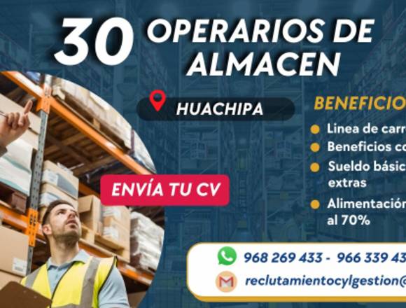 Operarios de Almacén para Huachipa / Planilla