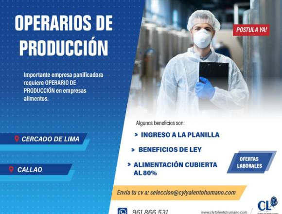 50 OPERARIOS DE PRODUCCION C/S EXPERIENCIA-LIMA