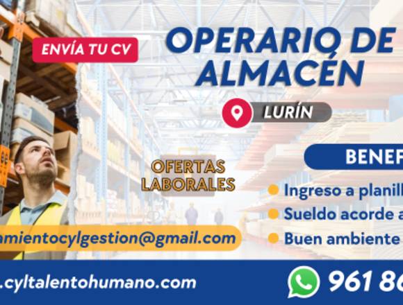 Operarios de Almacén Huachipa Sin Experiencia