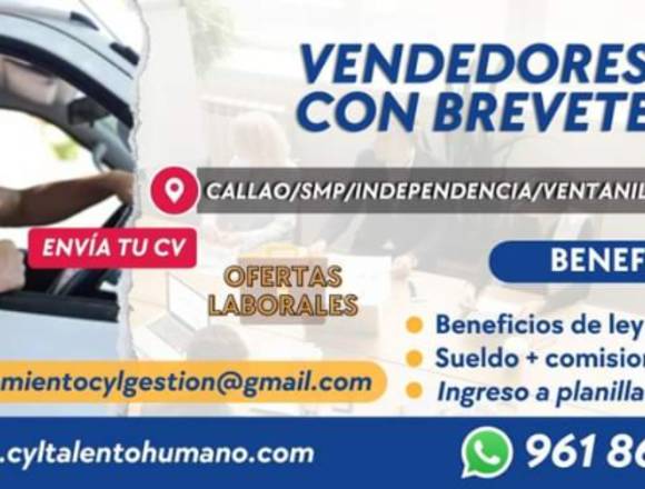 30 VENDEDORES CON BREVETE (CONO NORTE/CALLAO/LIMA)