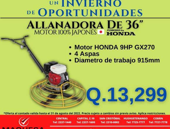 ALLANADORA 36" PARA CONCRETO 9HP MOTOR HONDA