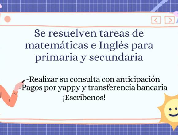 Tareas de matemáticas e Inglés