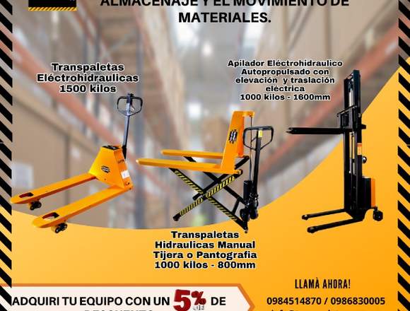 Transpaletas y Apilador eléctricas y Manuales.