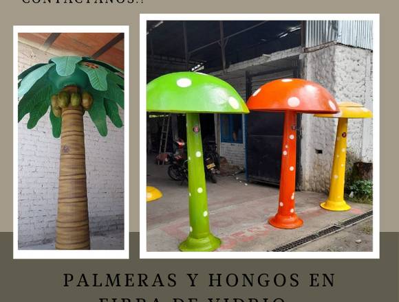 Hermosos hongos y palmeras en fibra de vidrio