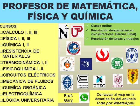 Profesor de Matemáticas, Física y Química, UNI