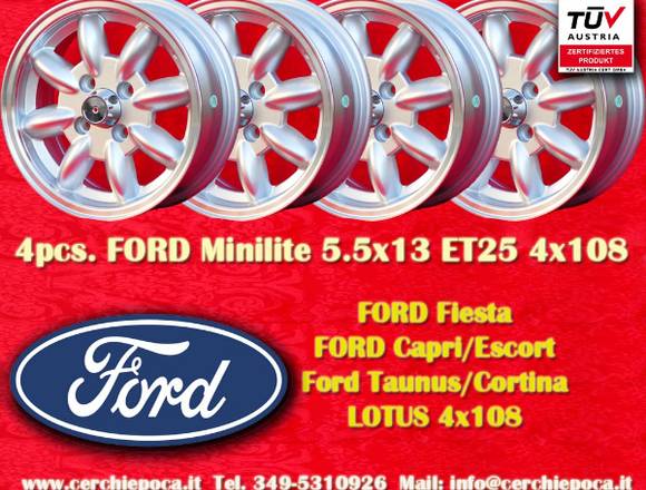 4 Stk. Ford Lotus Minilite 5.5x13 ET25 4x108 Felge