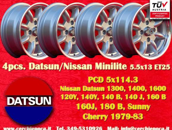 4 Felgen Datsun Nissan Minilite 5.5x13 4x114.3 TUV