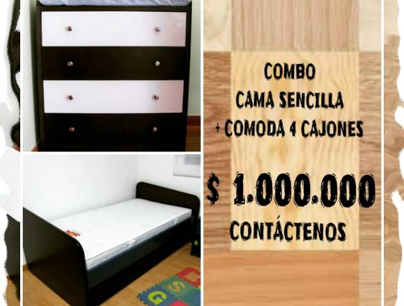 Cama sencilla + combiador 4 cajones