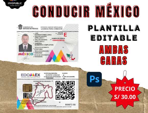 Licencia Conducir México Plantilla editable PSD