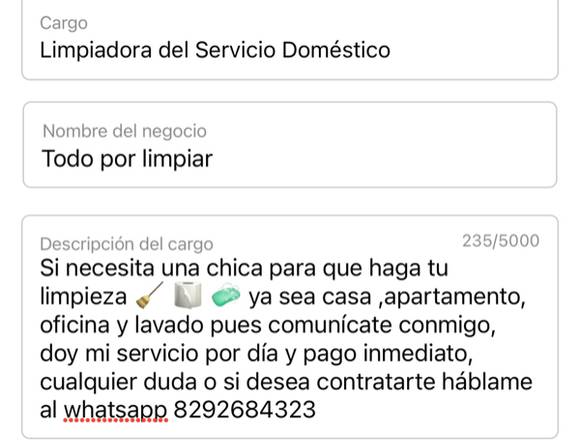  limpiadora de servicio doméstico 