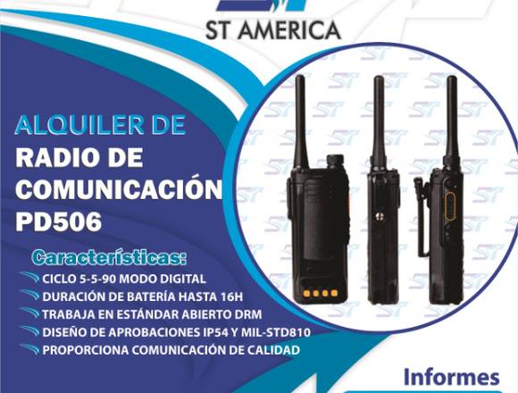 ¡ALQUILER DE RADIO DE COMUNICACIÓN PD506! 
