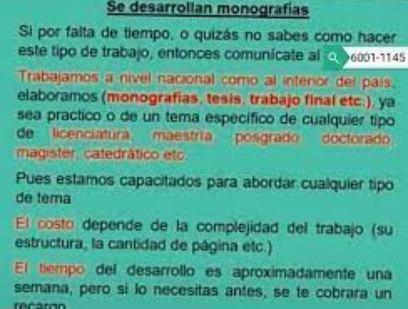 se desarrollan tesis, monografías, anteproyectos