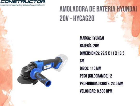 Venta de Amoladora de Bateria HYUNDAI 20v-HYCAG20